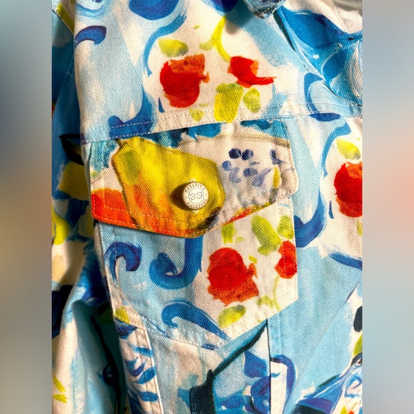 Vintage 3 Sisters Jacket 100% Cotton  Blue Colorful Textures Floral USA size XL - Picture 6 of 15